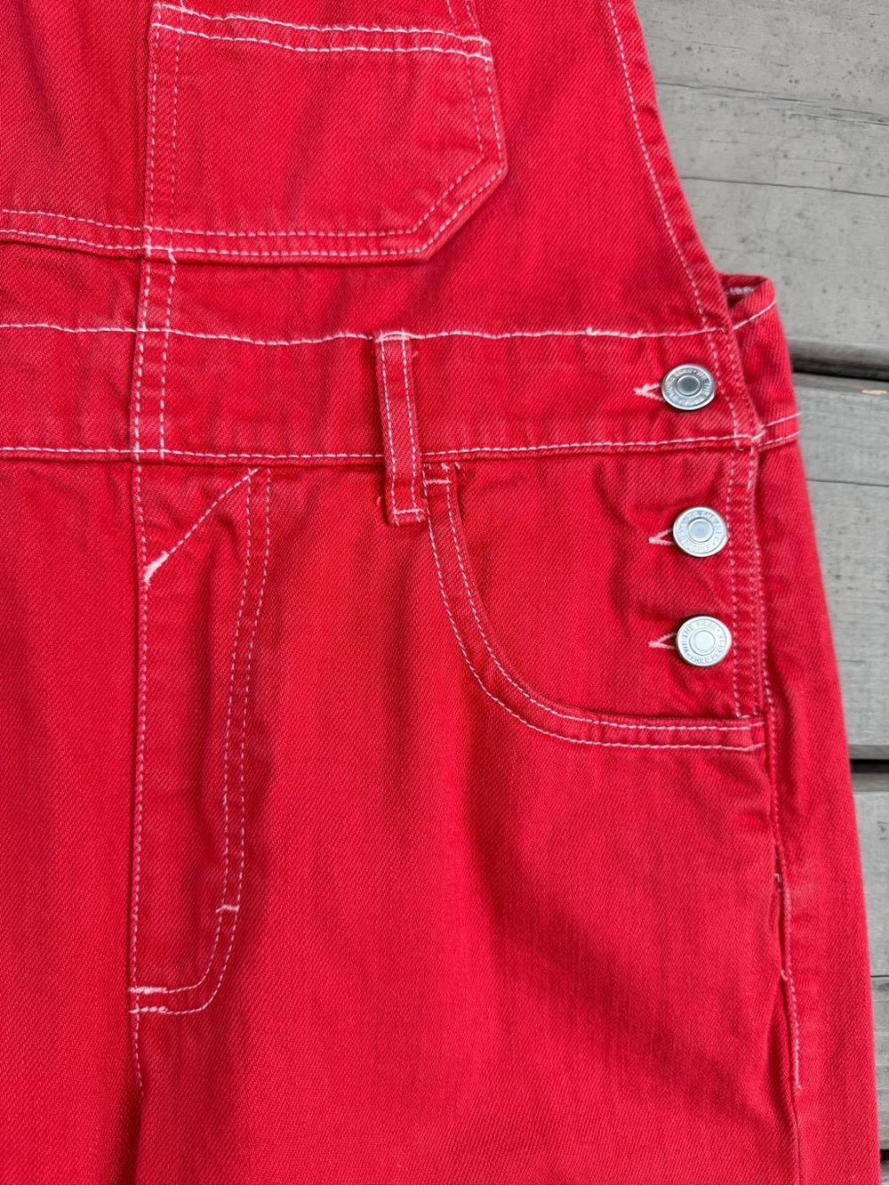 Free People We The Free Ziggy Red Denim Overalls in Heart Eyes Red - Picture 14 of 16